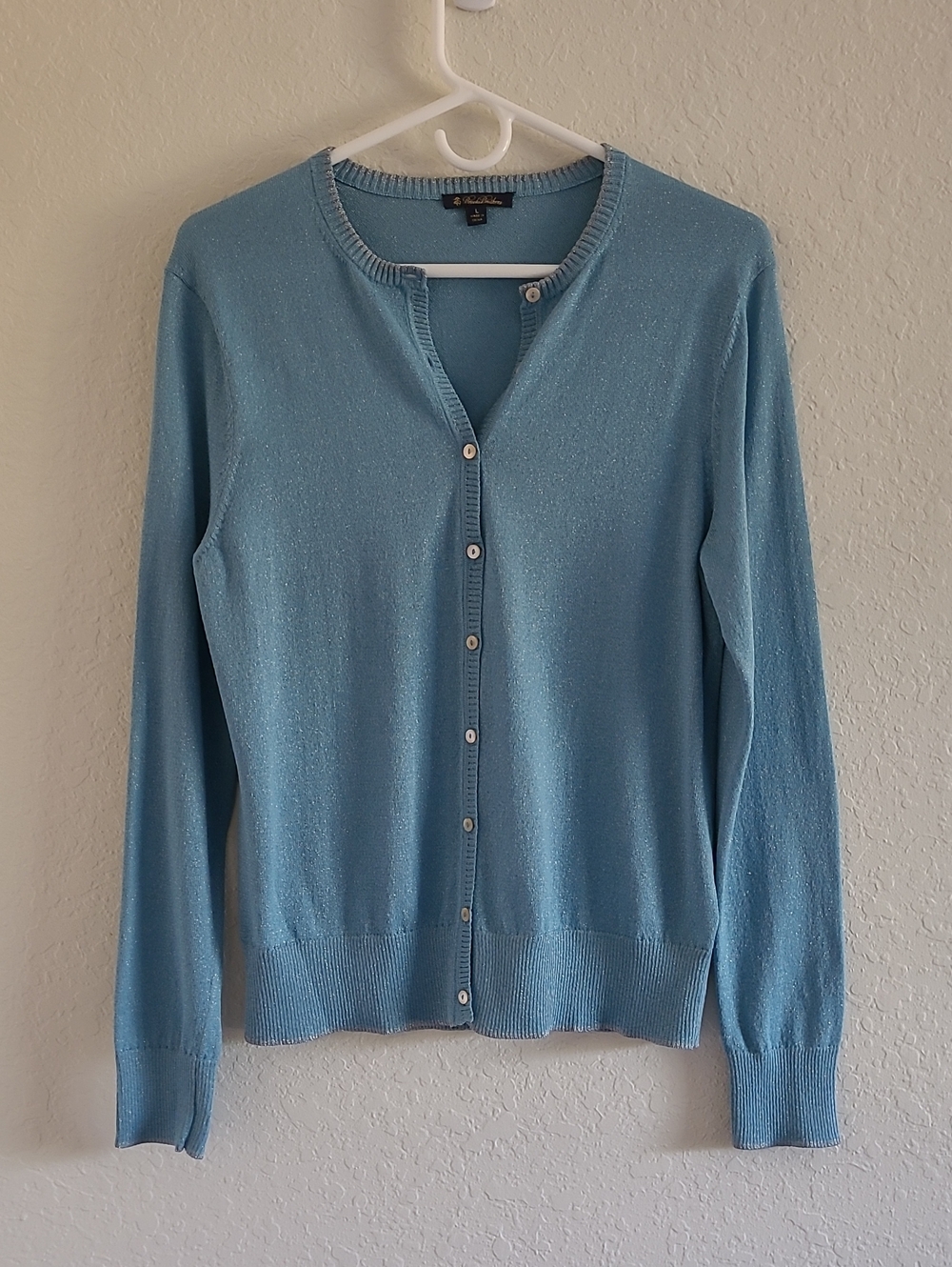 Brooks Brothers Light Blue Sparkle Button Cardigan. Sz L. Like New Grandma Core